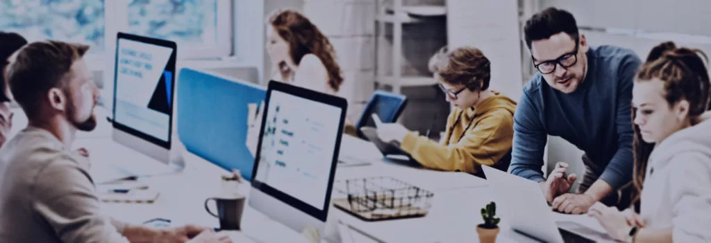 Employees working together.