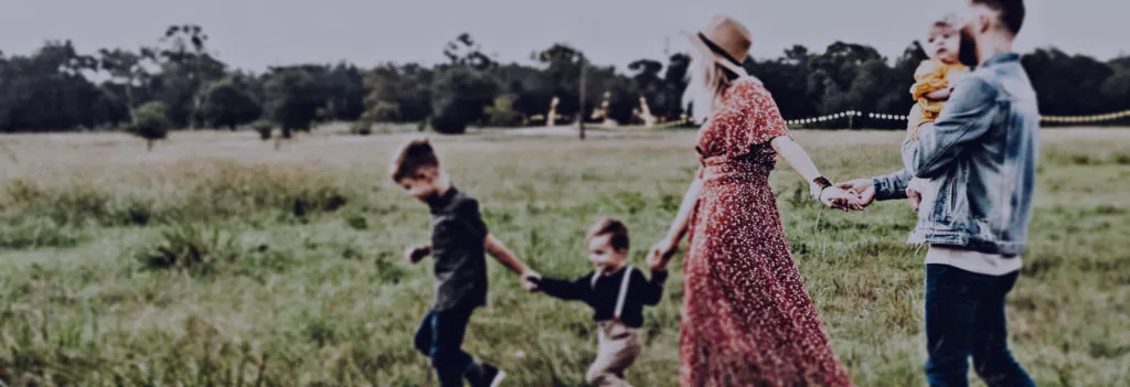 Family on a walk enjoying life.