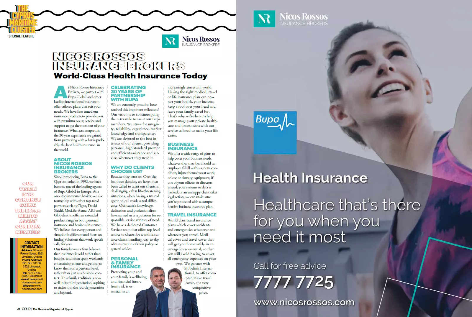 Nicos Rossos Insurance Bokers featured in GOLD Business Magazine.