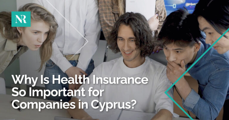 A group of young people huddled around a laptop, with the words, Why Is Health Insurance So Important for Companies in Cyprus