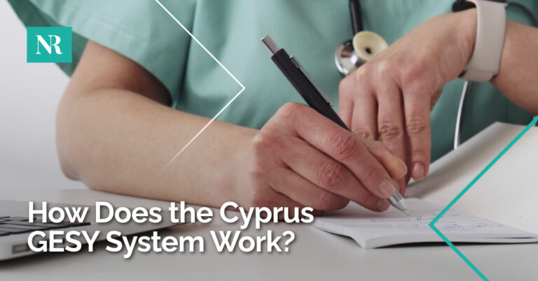 Image of a doctor writing in a notebook, with the words, How Does the Cyprus GESY Systen Work